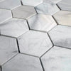 White Marble Bianco Venato 2 inch Hexagon Honed Mosaic Tile displayed in a home setting