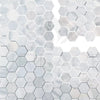 Hexagonal marble tile pattern in White Marble Bianco Venato 2 inch honed mosaic tile