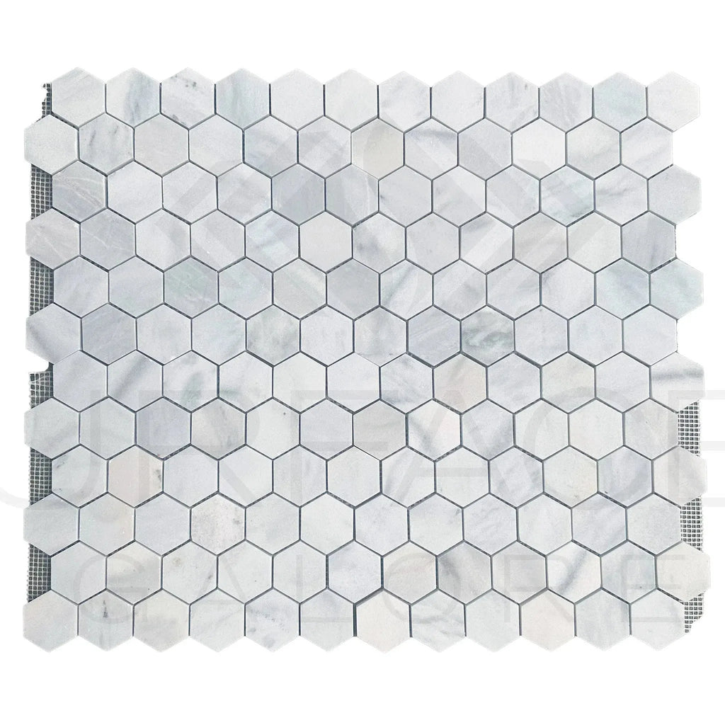 Hexagonal marble mosaic tile sheet of White Marble Bianco Venato for elegant decor