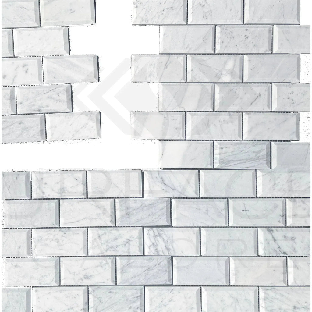 White Marble Bianco Venato 2X4 Deep-Beveled Honed Brick Mosaic Tile 55 Sq.Ft. $6.18/Sq.Ft