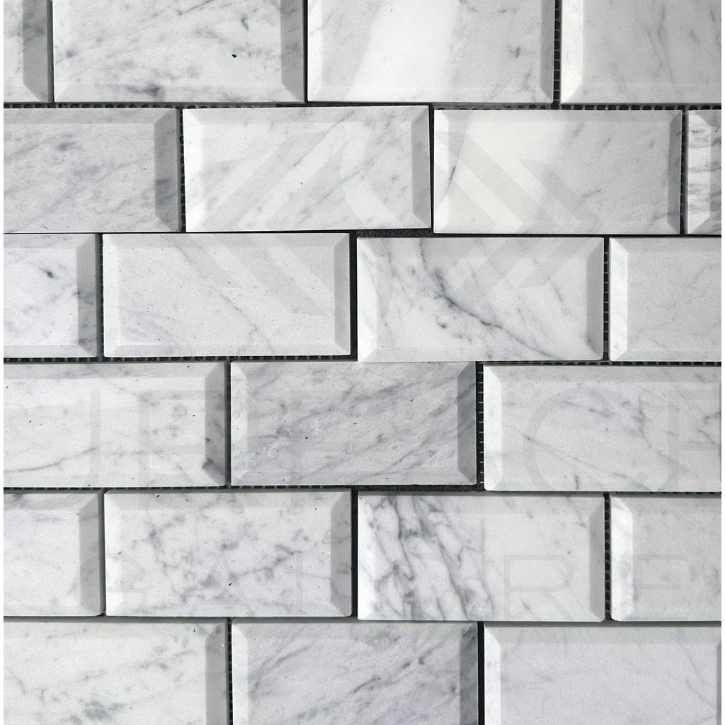 White Marble Bianco Venato 2X4 Deep-Beveled Honed Brick Mosaic Tile 55 Sq.Ft. $6.18/Sq.Ft