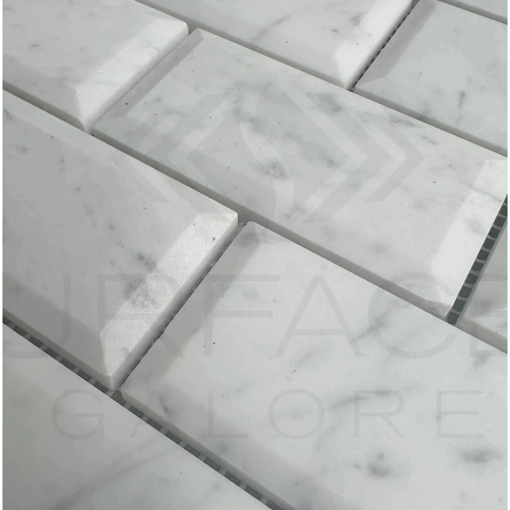 White Marble Bianco Venato 2x4 Beveled Subway Tile for elegant home decor
