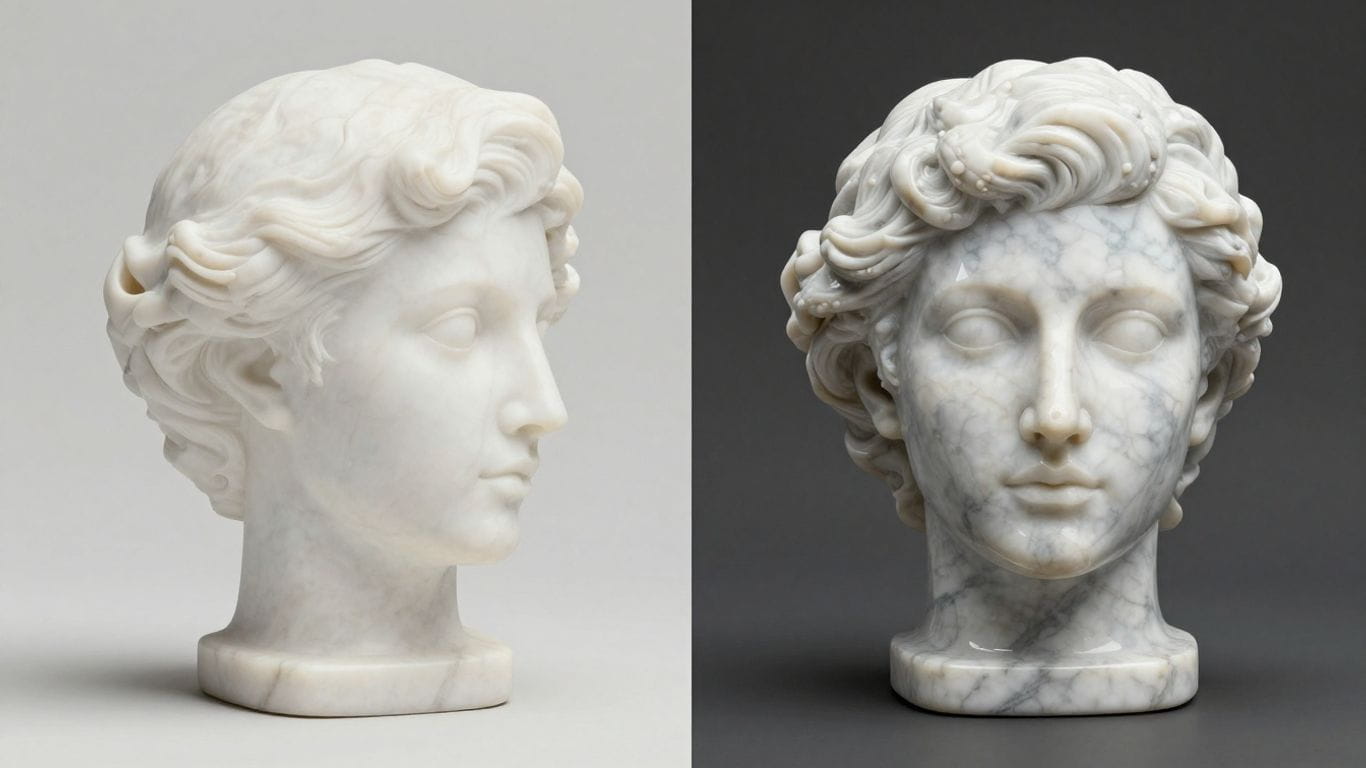 Marble transformation sketch: dull to gleaming luxury