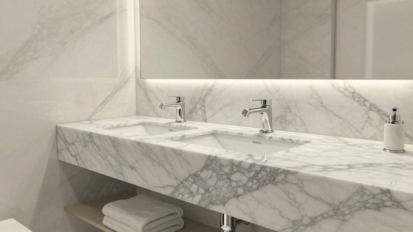 Bardiglio marble vanity countertop in a bathroom sketch.
