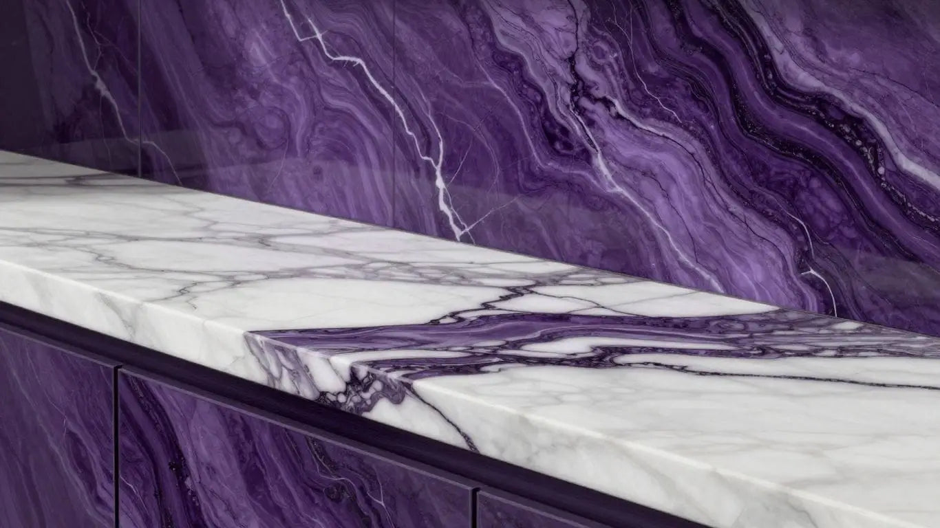 Calacatta Viola marble interior sketch with purple veins.