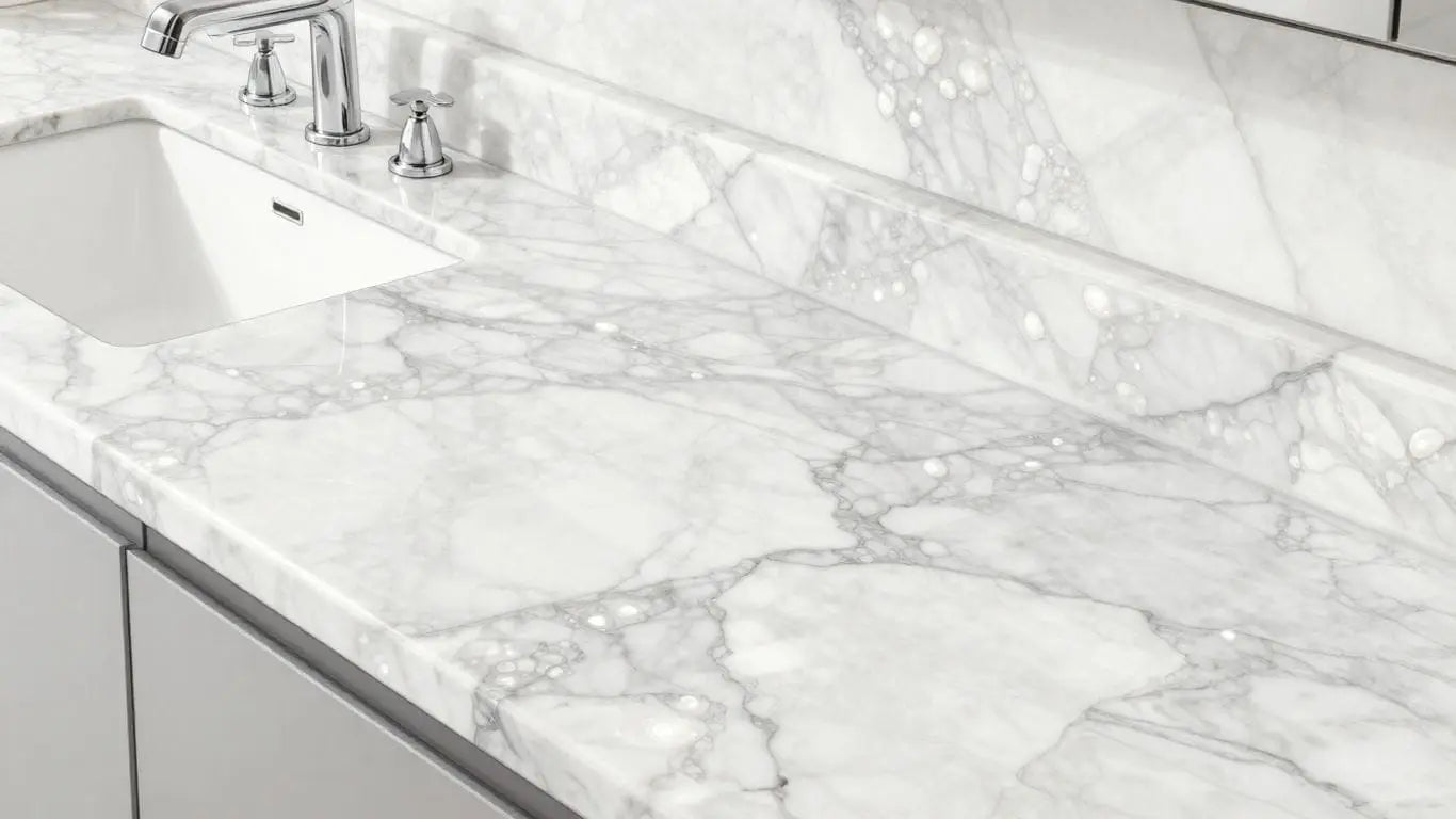 White Pearl Marble kitchen and bathroom surfaces sketch.