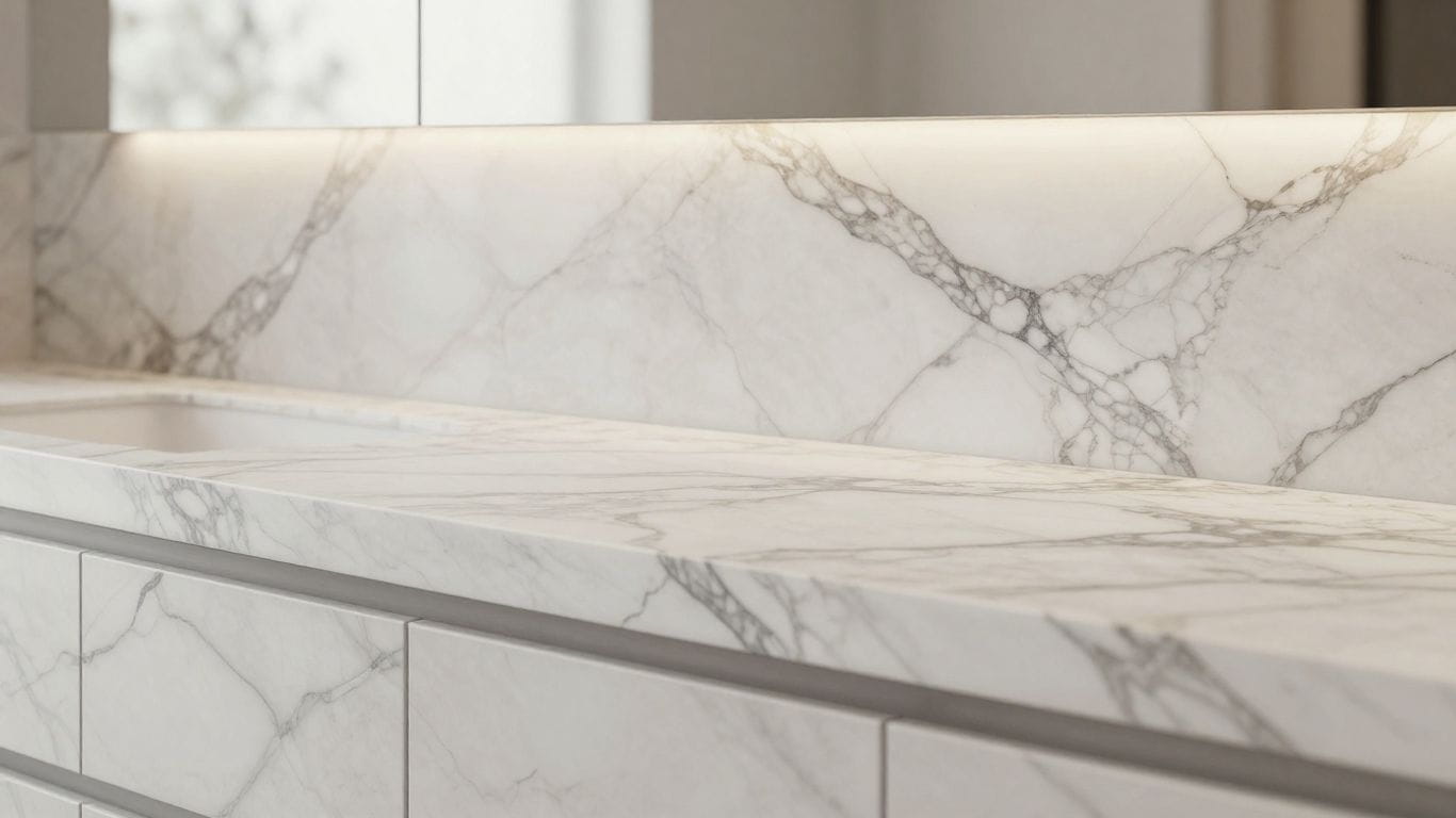 Arabescato marble countertop and wall sketch.
