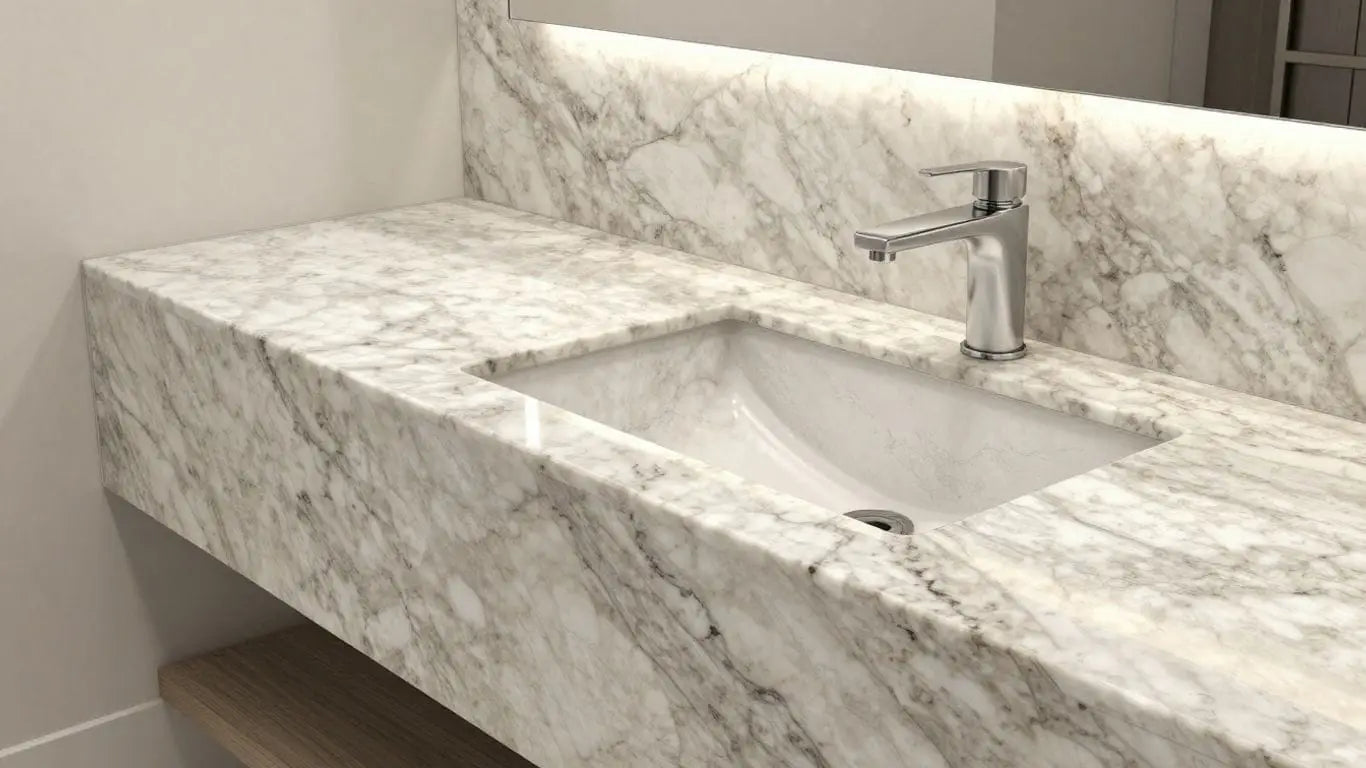 Sketch of a natural stone countertop in a bathroom.