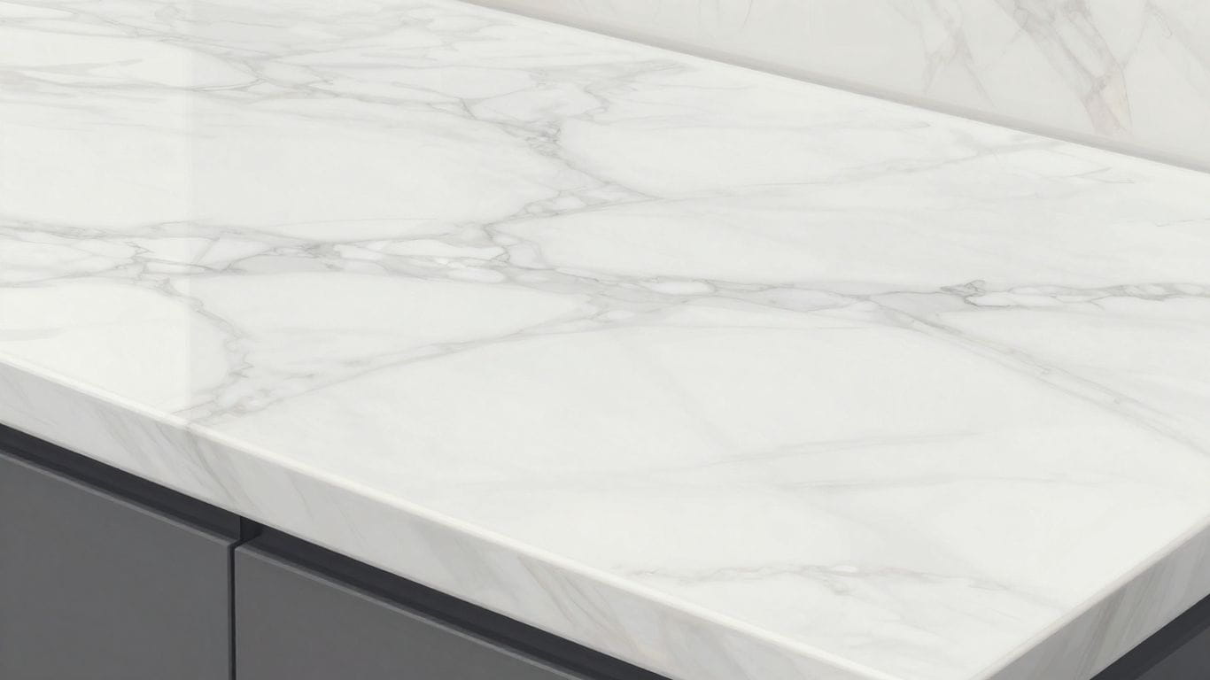 White pearl marble countertop with subtle veining.