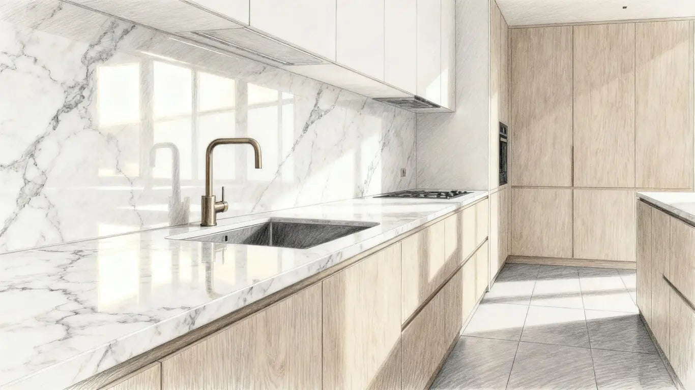 Interior de mármol de Carrara pulido y apomazado