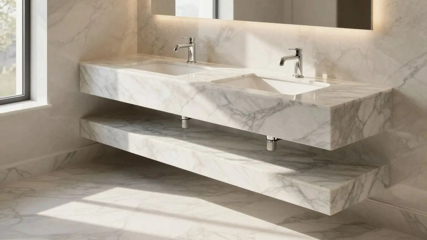 Elegant marble bathroom vanity and floor sketch.