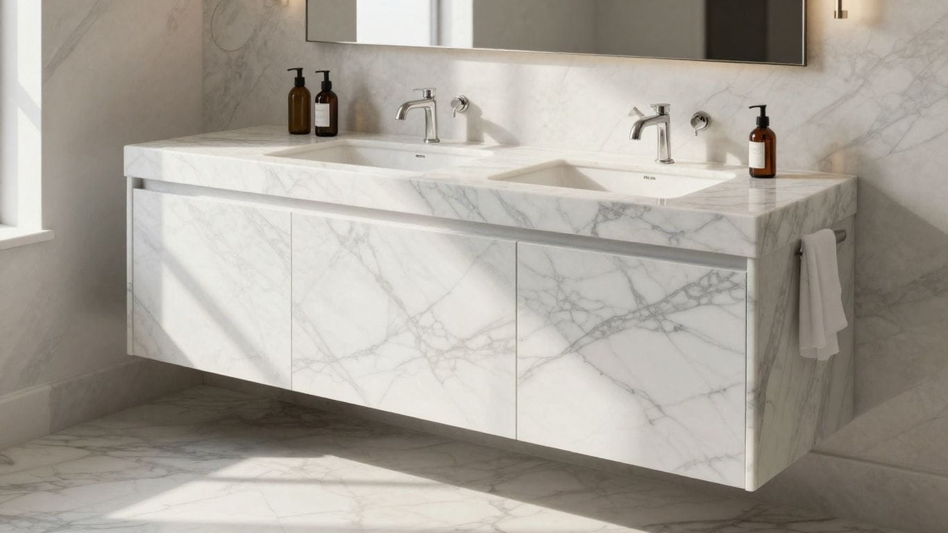 Volakas marble bathroom vanity and floor sketch.
