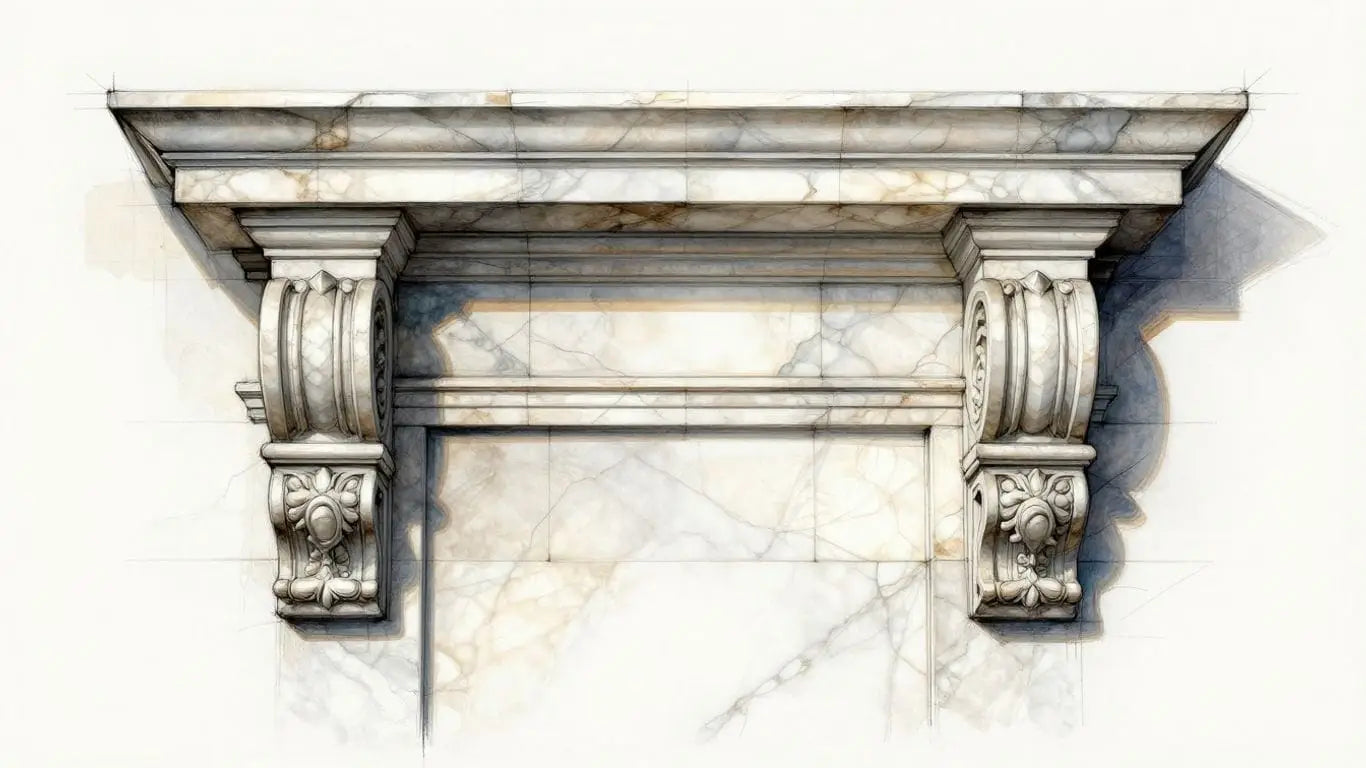 Marble moldings framing a luxury tiled wall sketch.