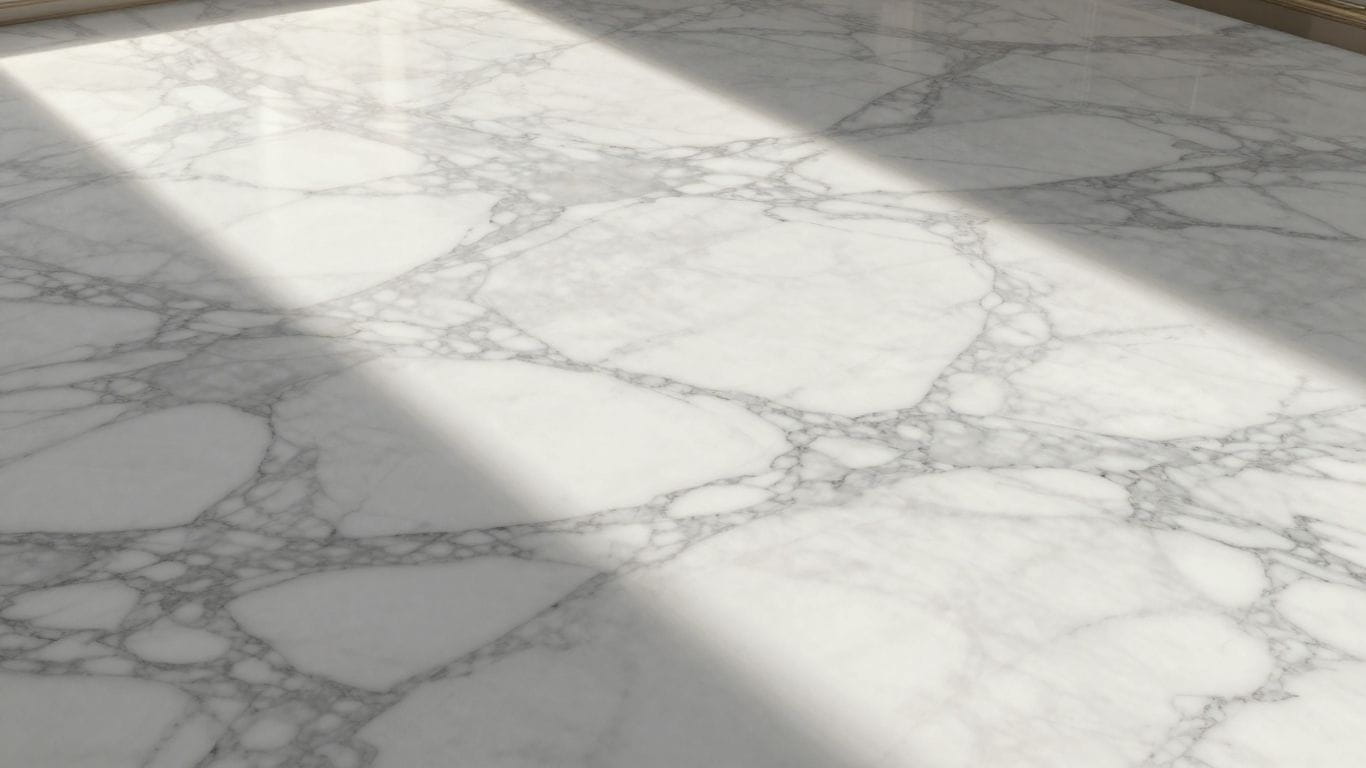 Elegant marble floor with natural veining patterns.