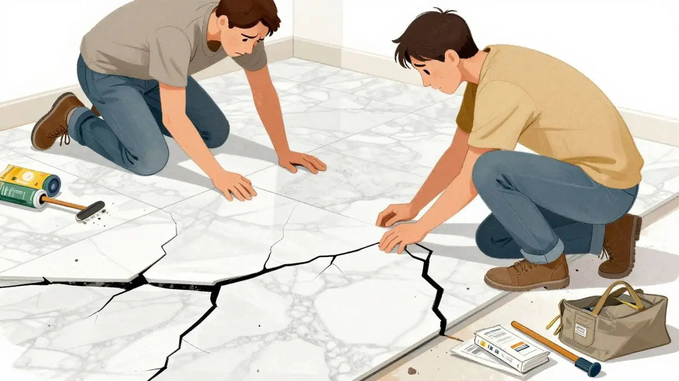 Sketch of homeowner with cracked marble tile floor.
