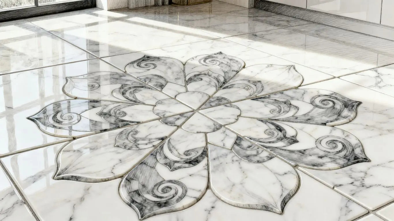 Hermoso detalle de mosaico de mármol floral