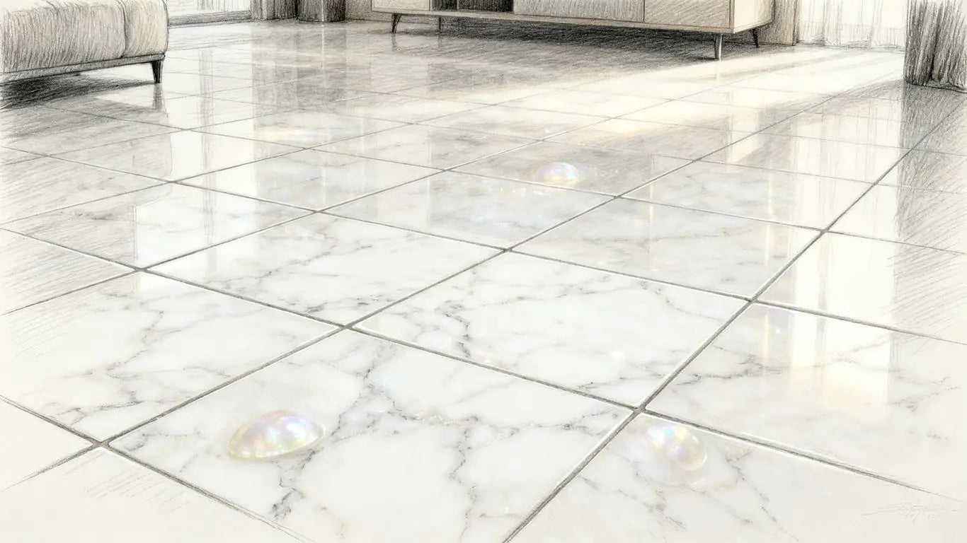 Modern living room featuring classic white marble floors