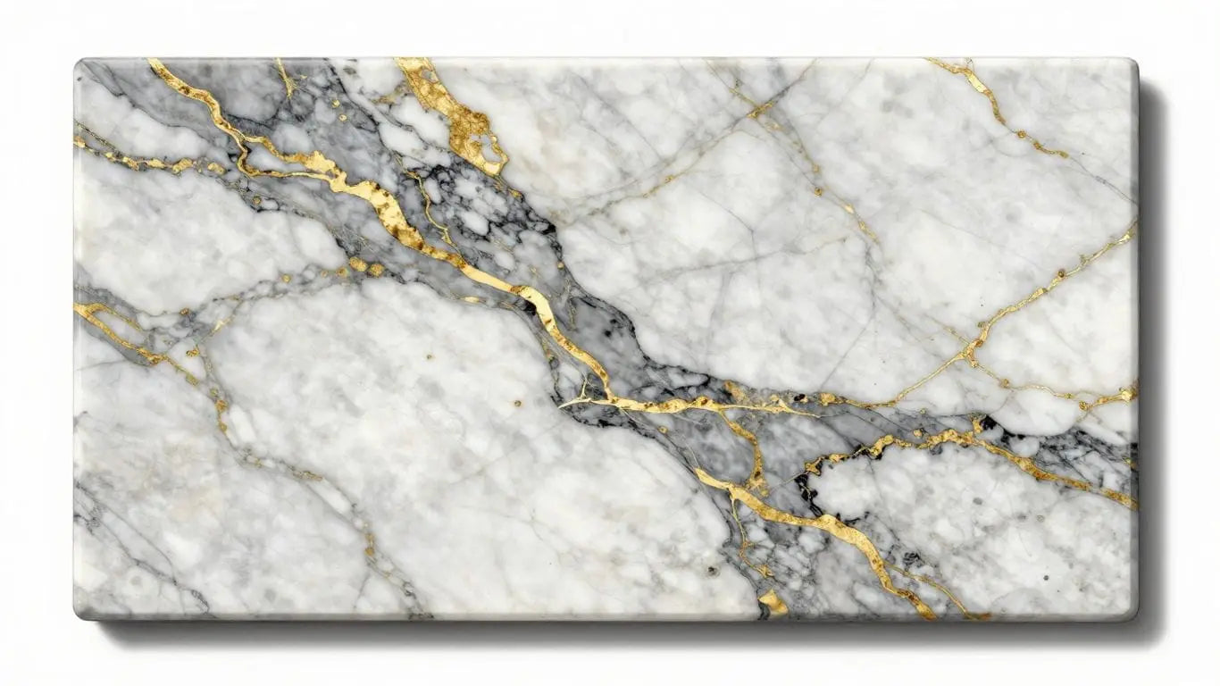 Calacatta Gold marble sketch with gold and grey veins.