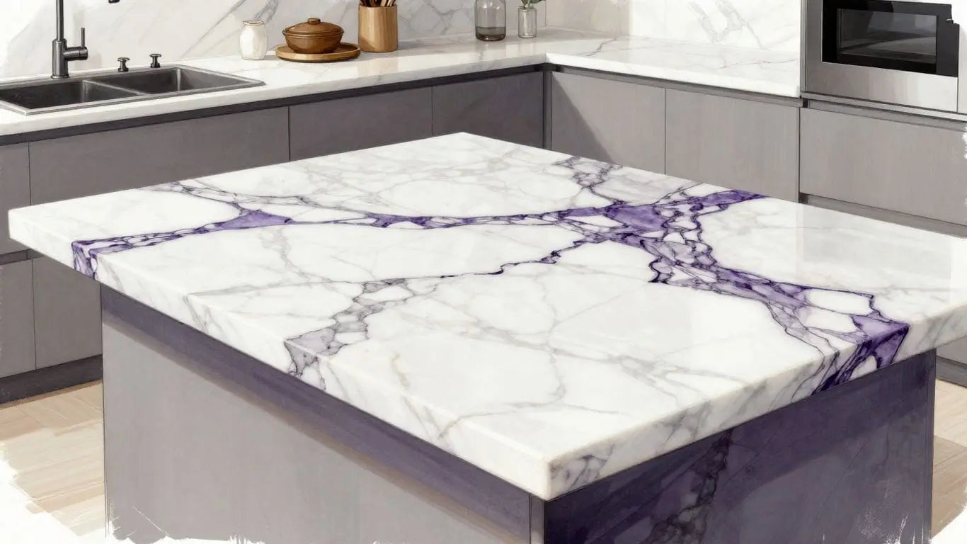 Calacatta Viola marble kitchen countertop sketch
