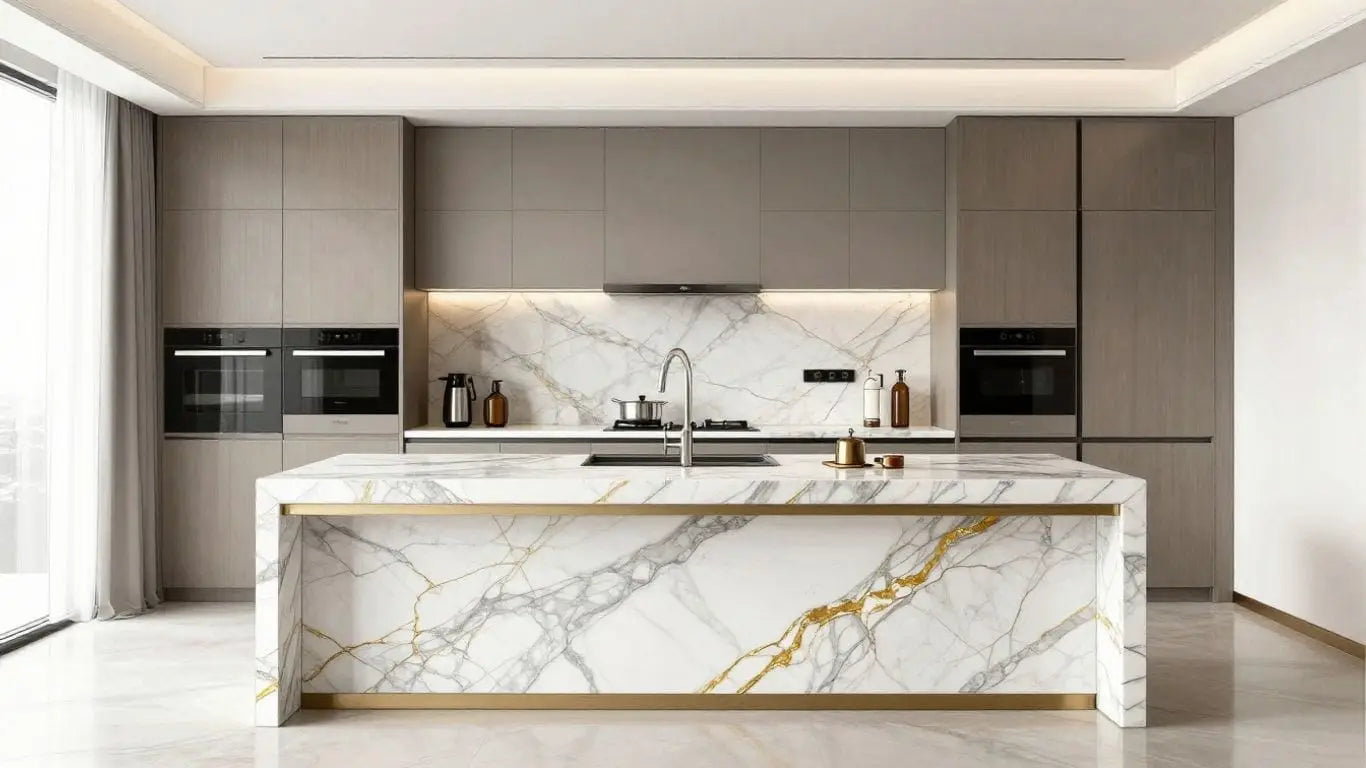 Modern marble kitchen and bar in sketch illustration style