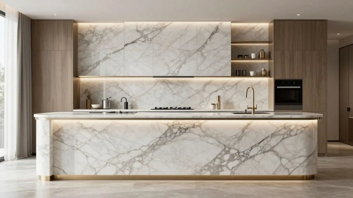 Marble backsplash in a stylish bar design sketch.