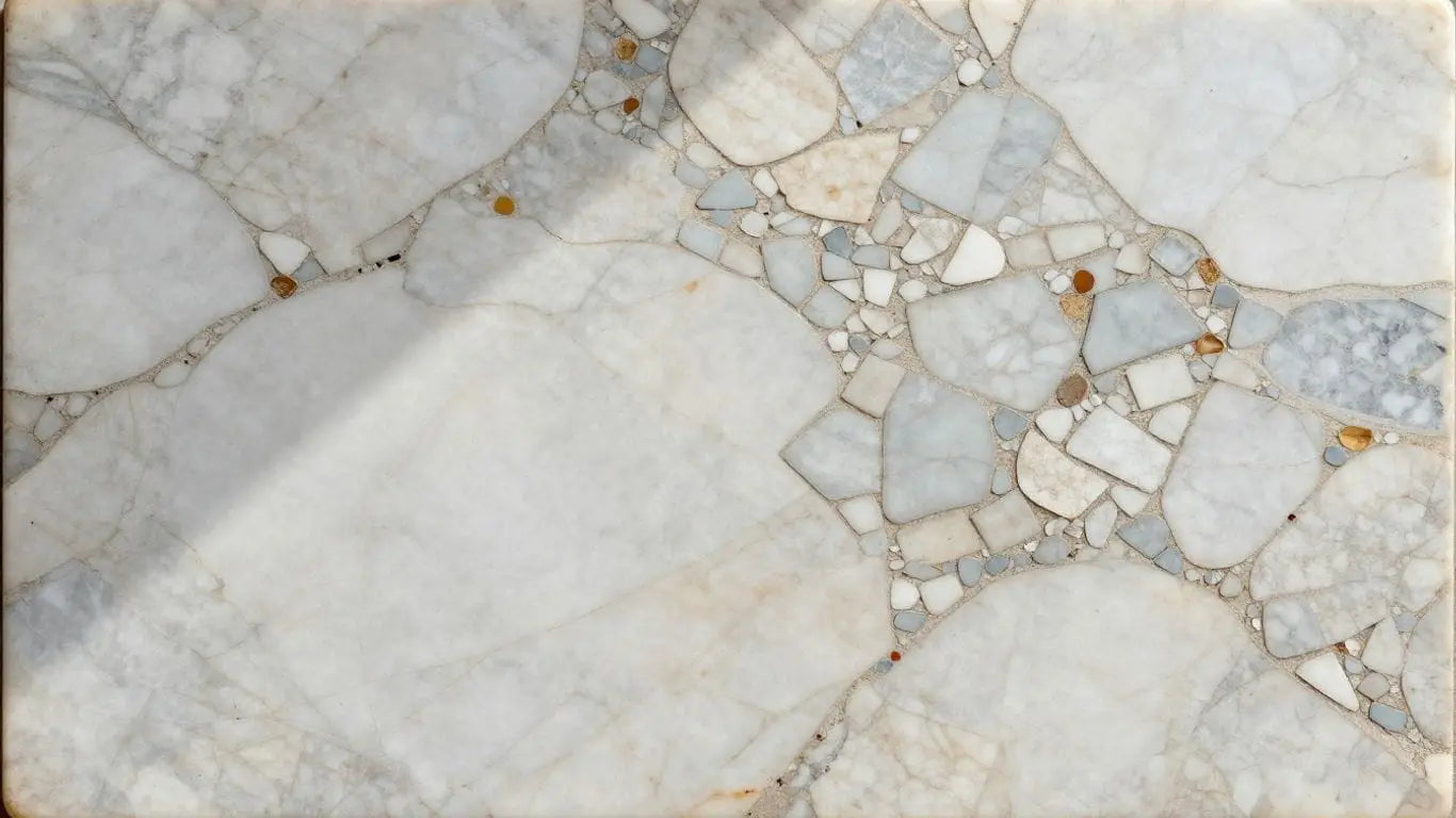 Marble mosaic tile sketch with intricate patterns and veining.