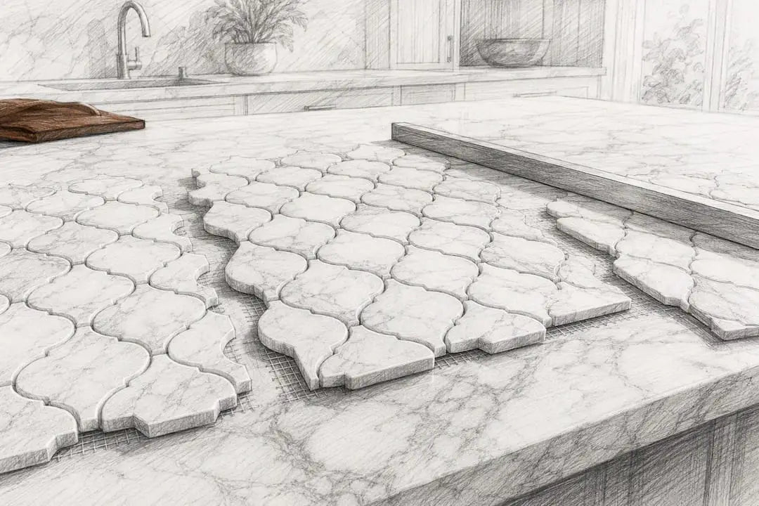 Marble mosaic sheets under inspection