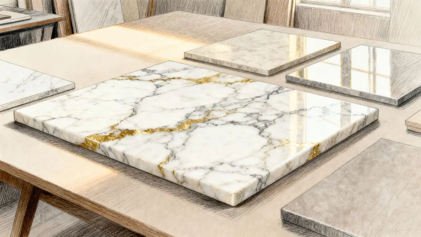 抛光和哑光 Calacatta 大理石样品