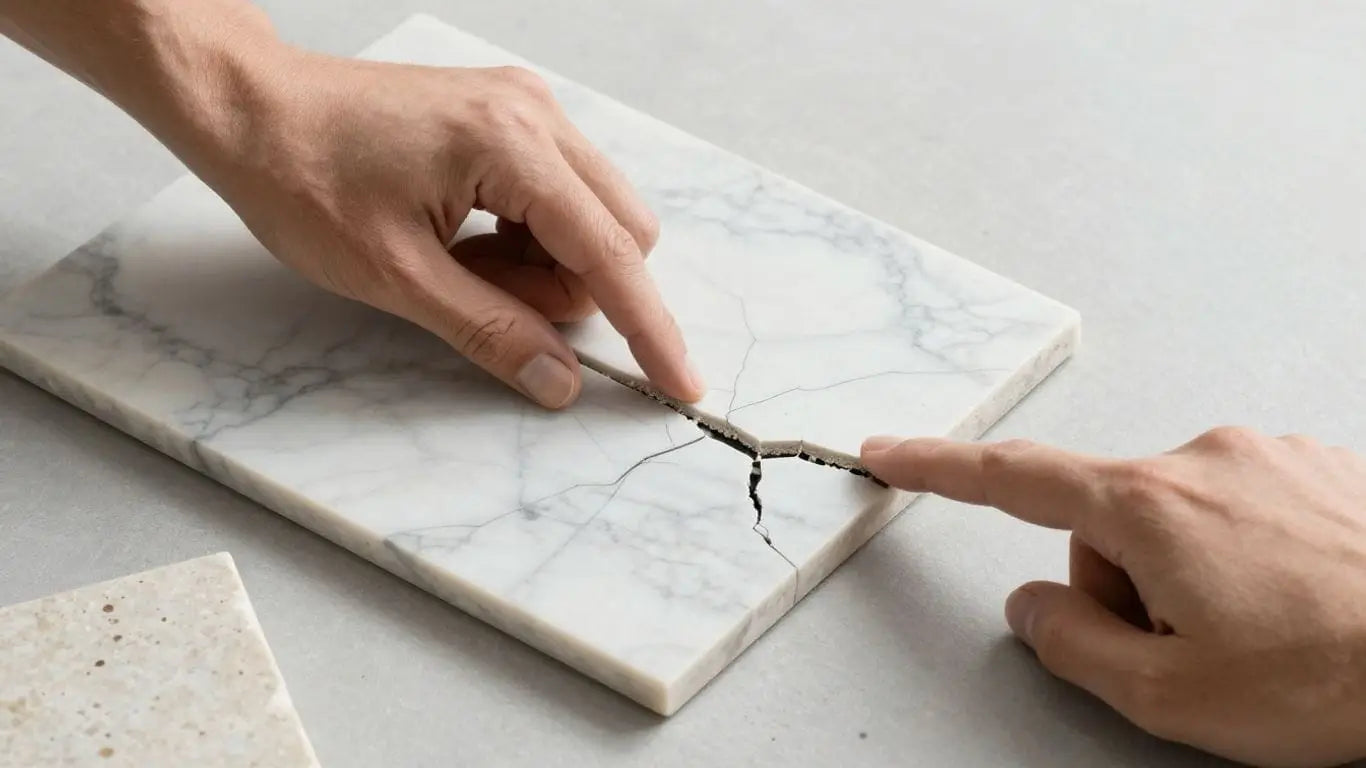Marble, limestone, and travertine installation mistakes sketch.