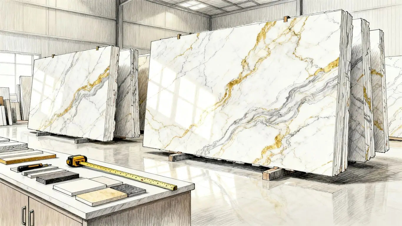 Calacatta Gold slab selection and measurements