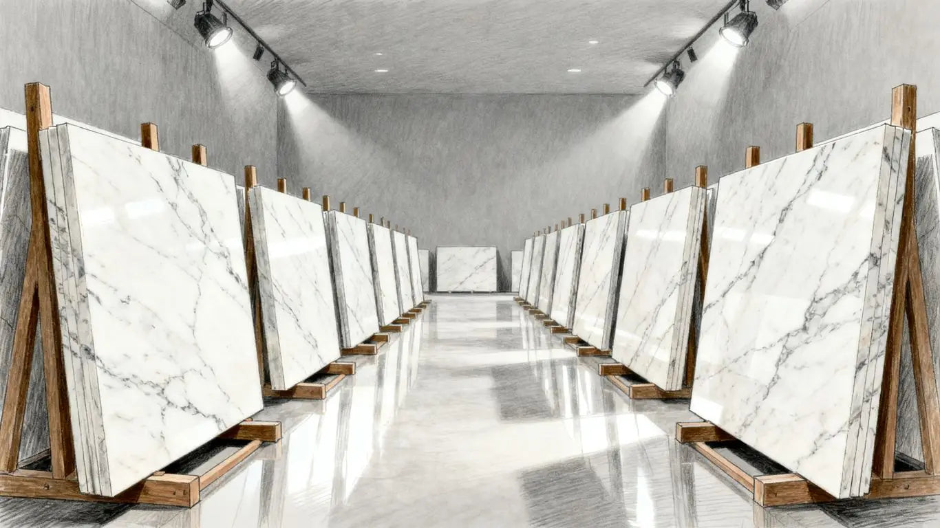 Professional showroom featuring white marble tiles