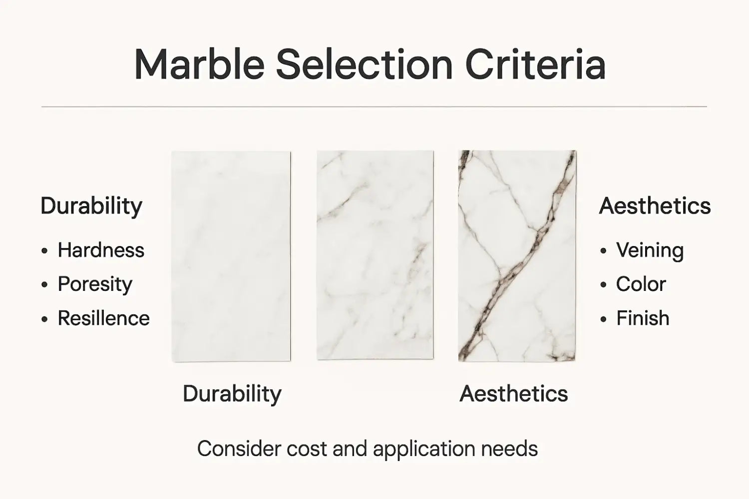 Infographic showing marble selection at-a-glance