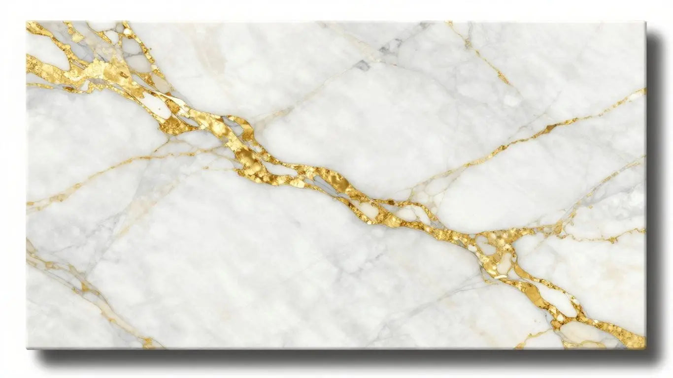 Calacatta Gold marble slab sketch with gold and grey veins.