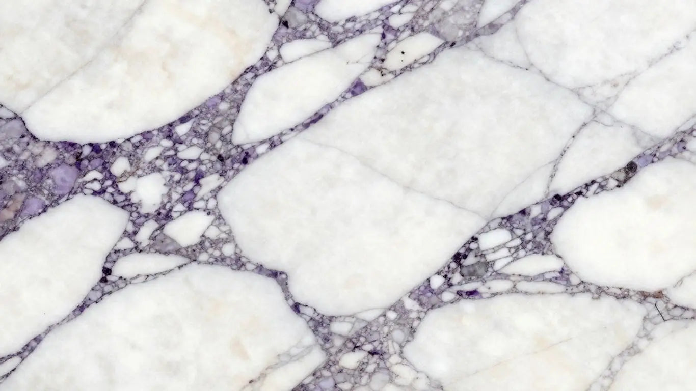 Calacatta Viola marble slabs with purple and grey veining.