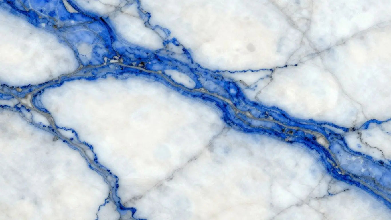 Blue Lagoon marble slab sketch with blue veins.