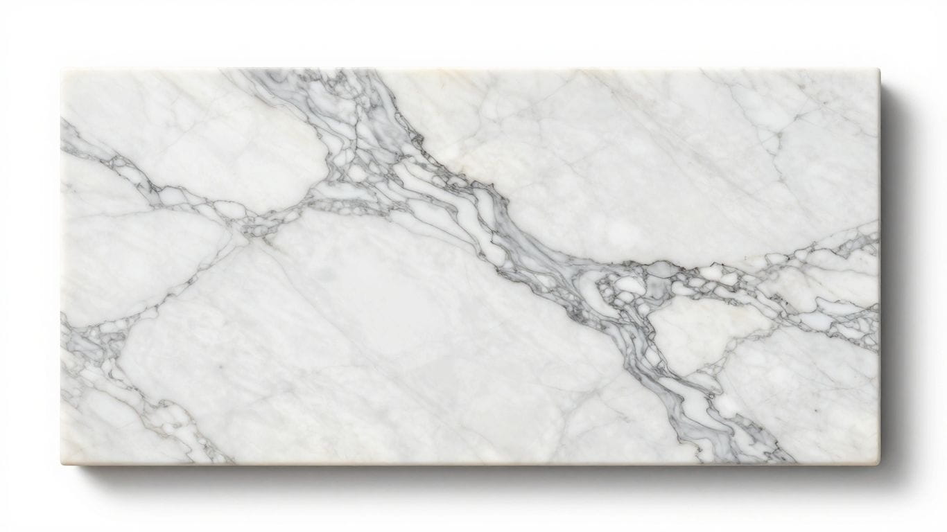 Sketch of Arabescato marble slab with grey veining.
