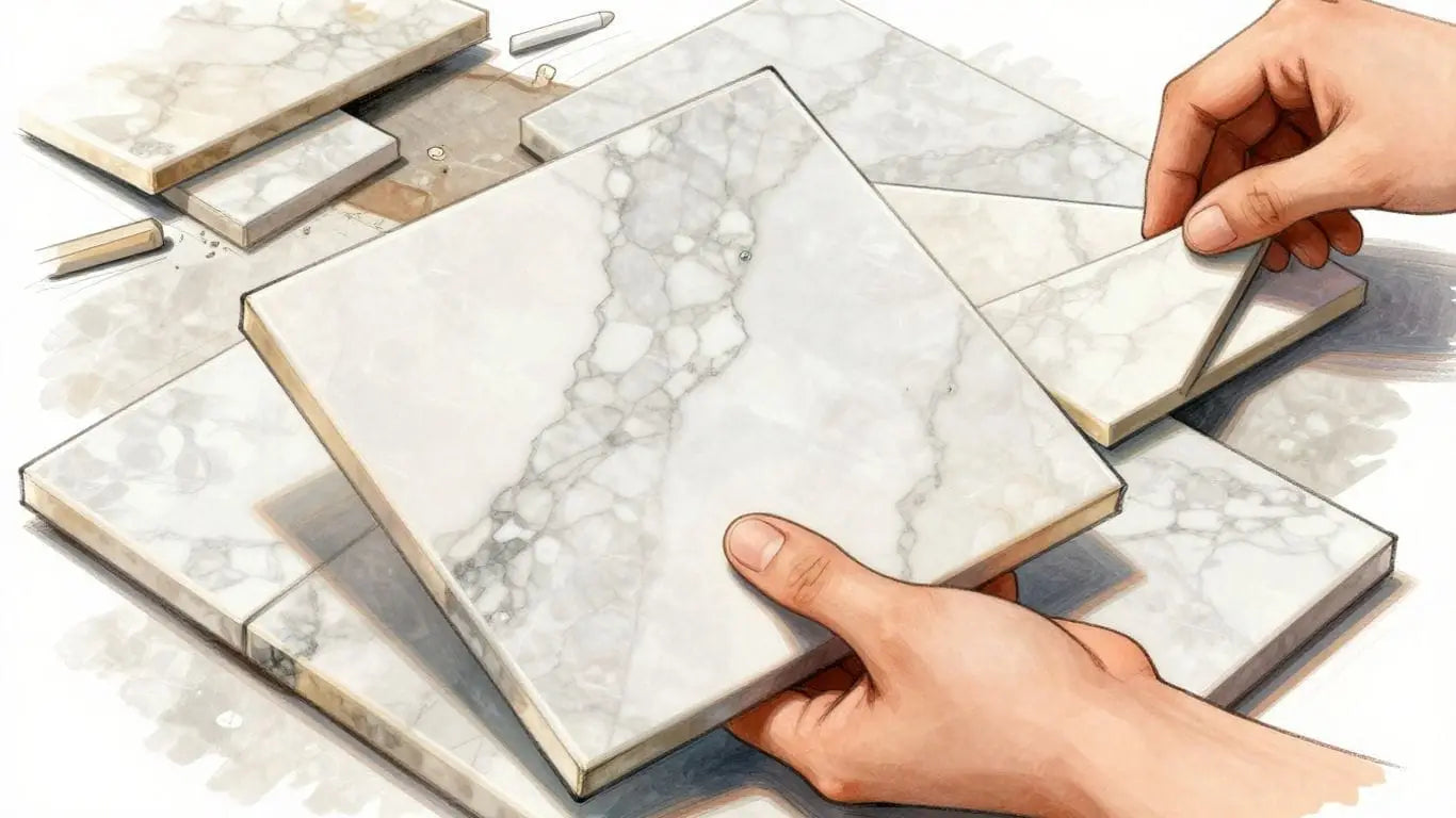 Marble tile selection and installation sketch.