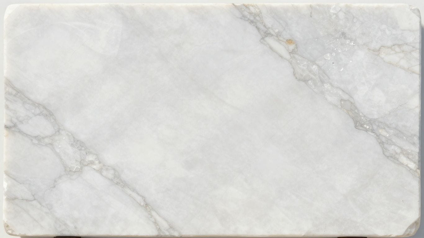 White Thassos marble slabs with subtle crystalline veining.