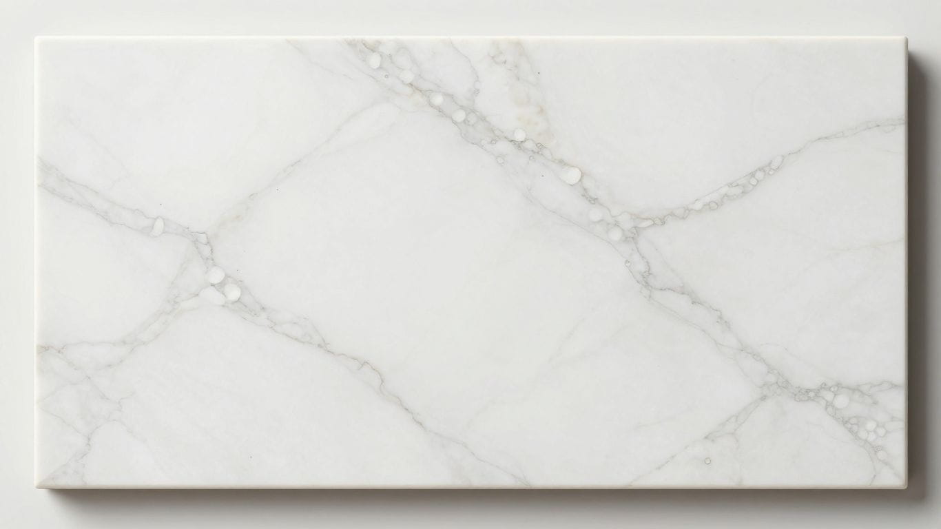 White pearl marble tiles with subtle veining.