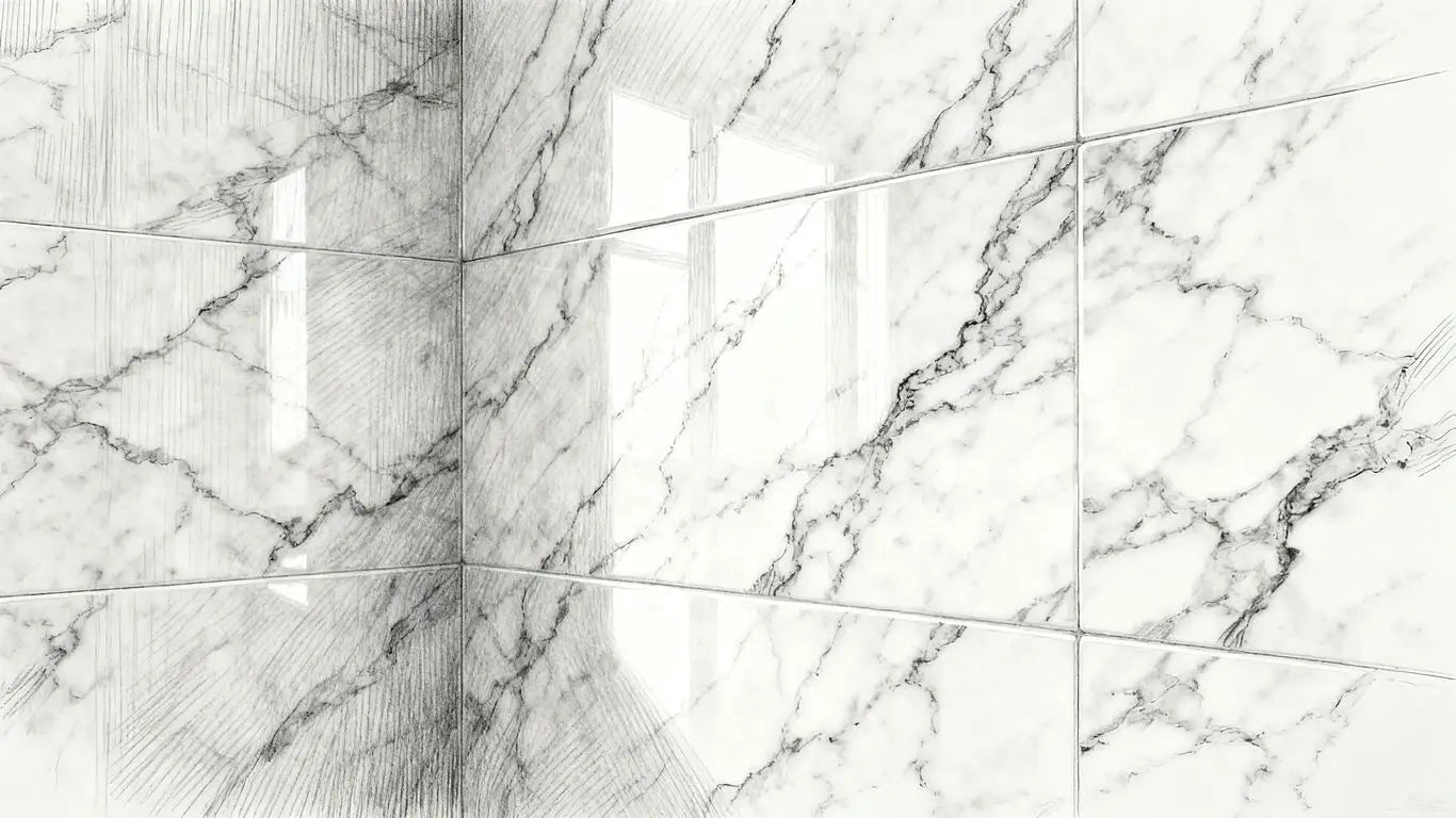 Close up of polished marble shower wall