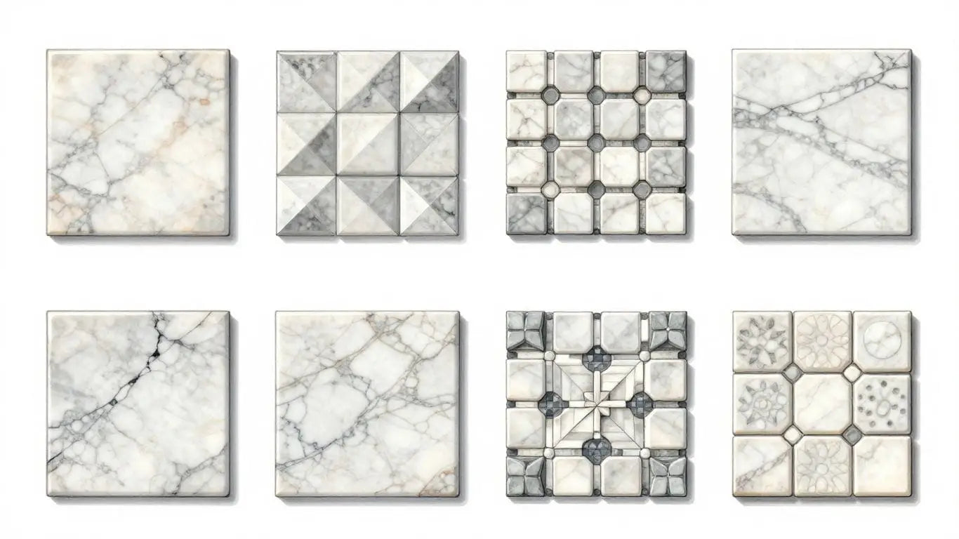 Sketch of timeless marble tile layouts and patterns.