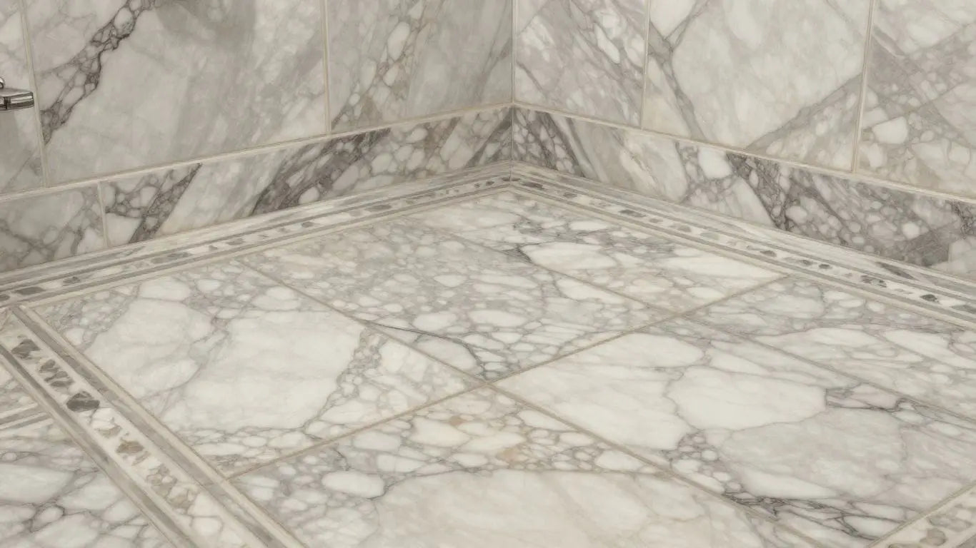 Marble floor and wall tiles in a bathroom.