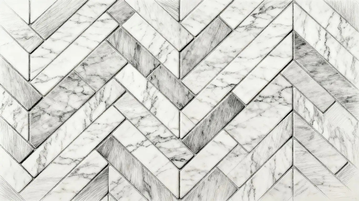 Handcrafted marble stone tiles arranged in patterns