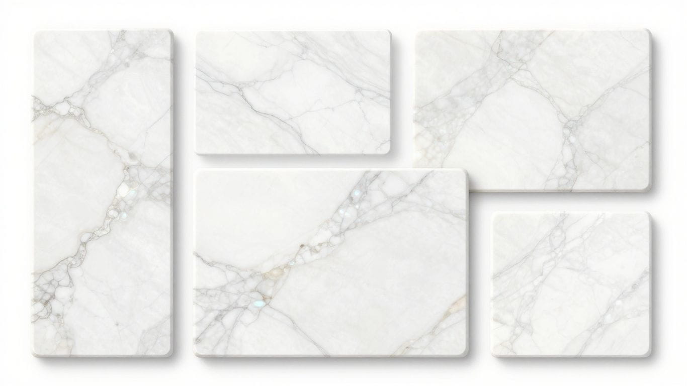 White pearl marble slabs with subtle pearlescent veining.