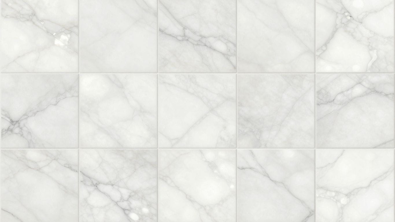 White pearl marble tiles with subtle veining.