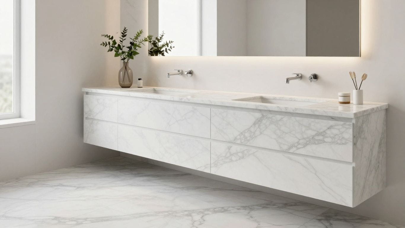 Thassos marble vanity and floor in a sketch.