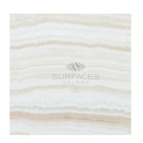 Creamy horizontally-banded White Onyx Bianco-Vanilla Vein-Cut marble slab