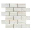 Creamy subway tile mosaic of White Onyx Vein-Cut 2X4 Polished Marble