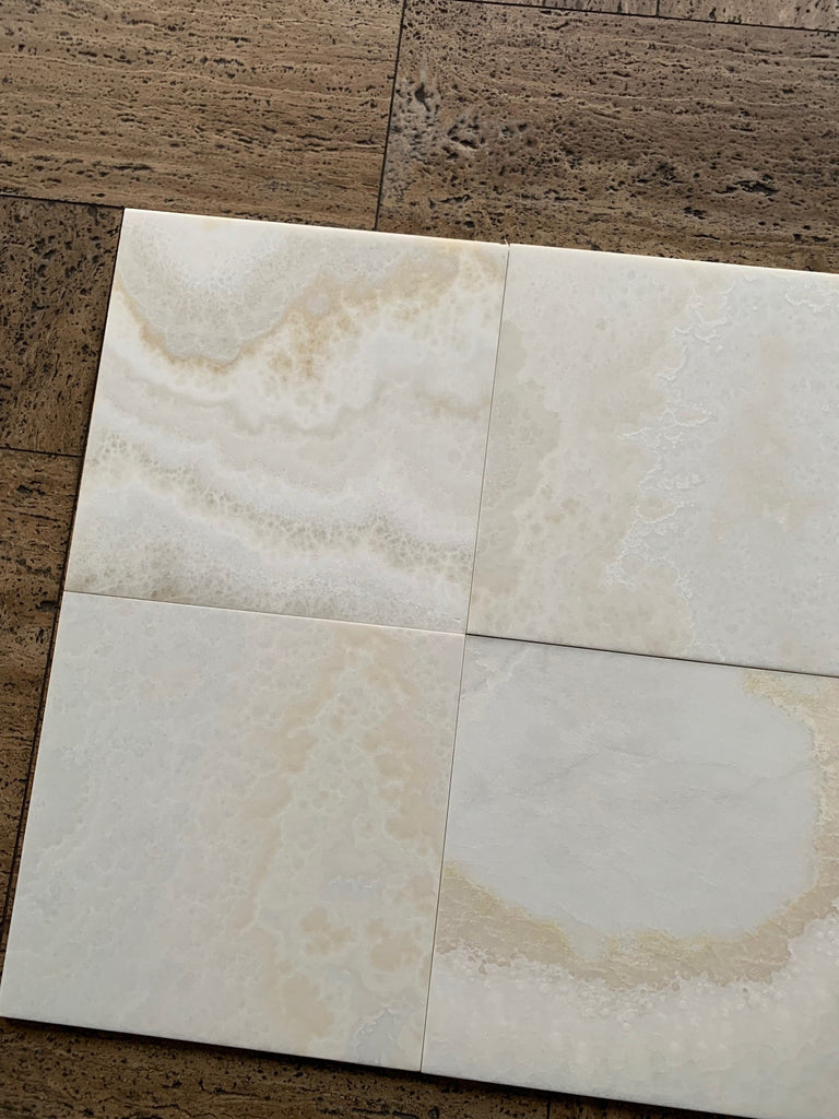 White Onyx Vanilla Onyx Cross-Cut 12x12 Marble Polished Tile