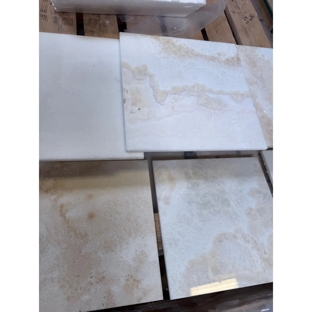 White Onyx Vanilla Onyx cross-cut 12x12 polished marble tile